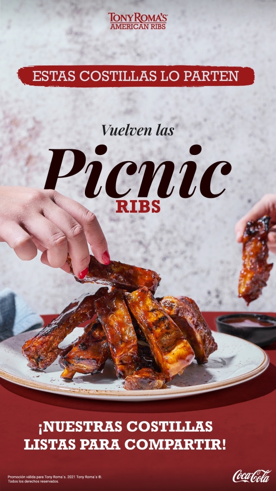 TONY ROMA’S ANUNCIA EL REGRESO  DE SUS EMBLEMÁTICAS PICNIC RIBS