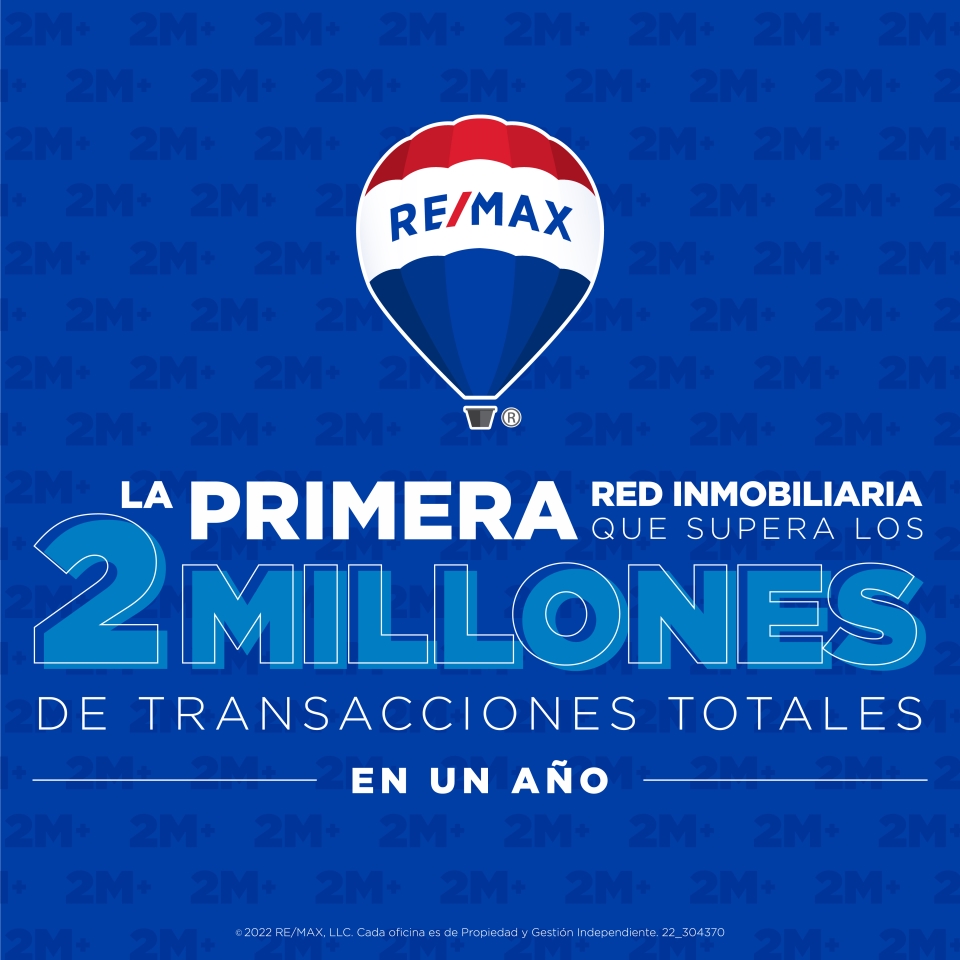 REMAX SE CONVIERTE EN LA PRIMERA RED INMOBILIARIA QUE SUPERA LOS 2 MILLONES DE TRANSACCIONES EN UN AÑO